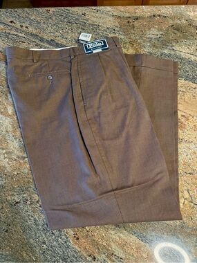 Polo Ralph Lauren Brown Birdseye 100% Cotton Dress Pants NWT Pleated Cuffs 36X30